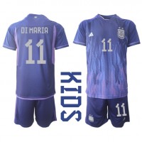 Argentina Angel Di Maria #11 Bortadräkt Barn VM 2022 Kortärmad (+ Korta byxor)